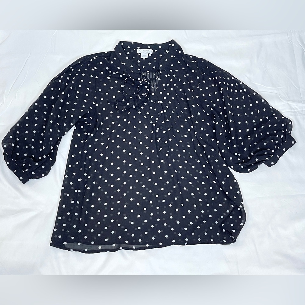 Women's Polka Dot Sheer Blouse Size Small black/white By Cotton On 3/4 Sleeve - Picture 4 of 15